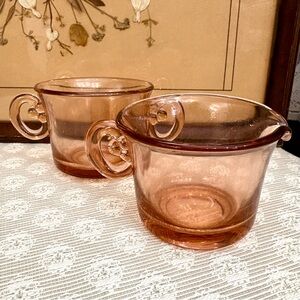 Vintage 1930s Pink Depression Glass Cream and Sugar Set